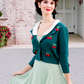 3/4 Sleeve Crewneck Crochet Knit Cropped Cardigan Sweater MK3515 (S-L)