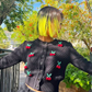3/4 Sleeve Crewneck Crochet Knit Cropped Cardigan Sweater MK3515 (S-L)