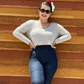 Long Sleeve V-Neck Cropped Summer Pullover Knit Sweater MK8268 (S-L)