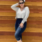 Long Sleeve V-Neck Cropped Summer Pullover Knit Sweater MK8268 (S-L)
