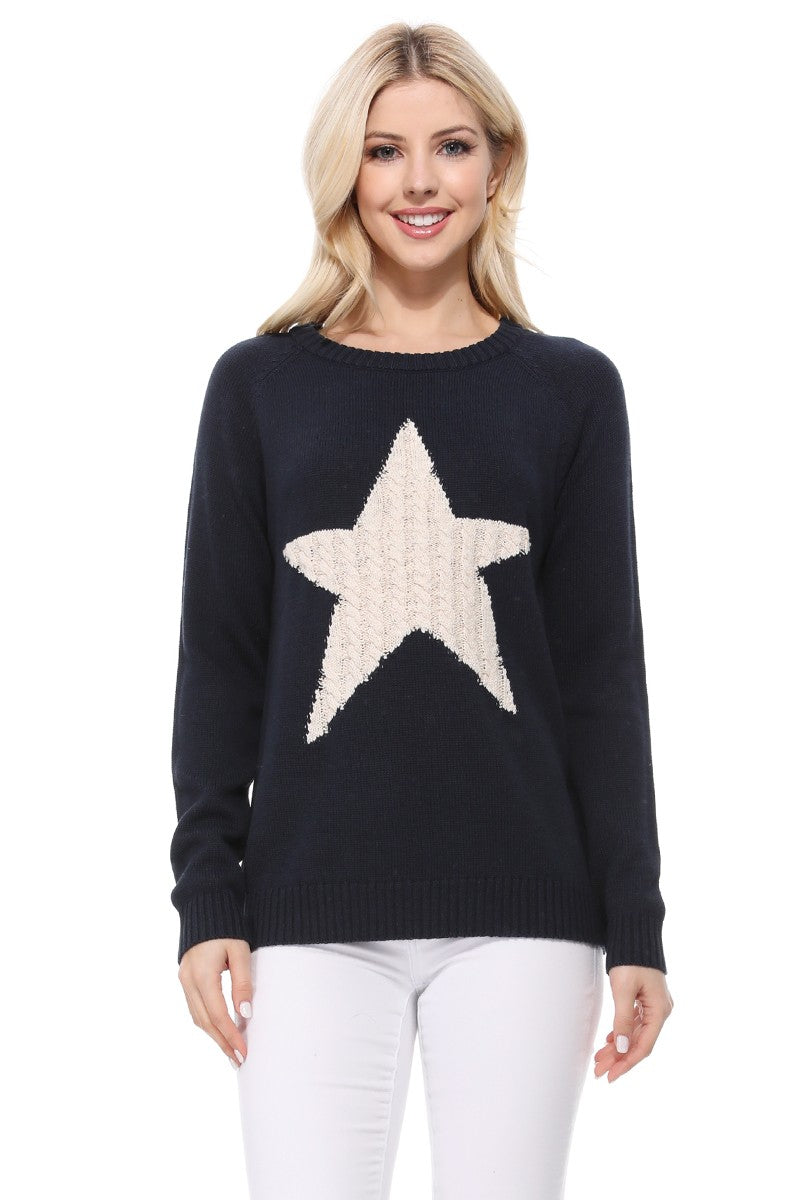 Cute Star Jacquard Round Neck Pullover Sweater MK3506STAR (S-L)