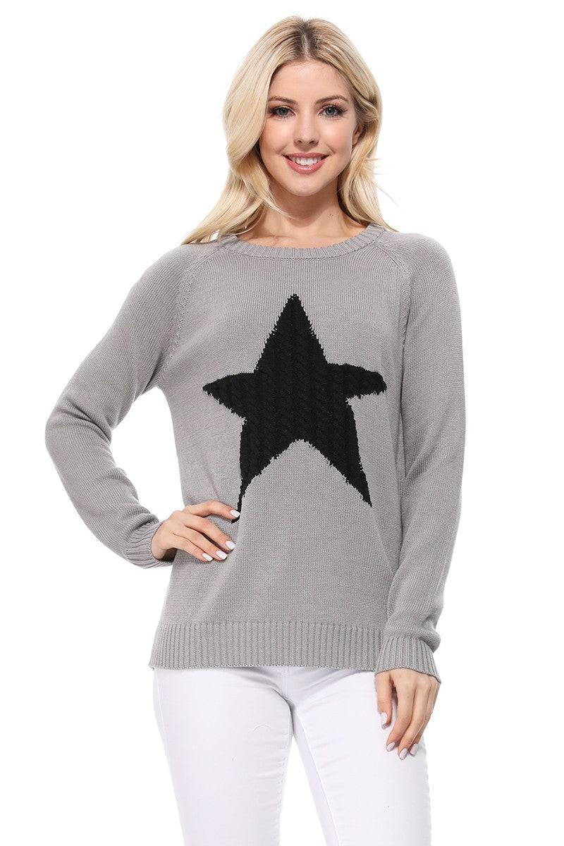 Cute Star Jacquard Round Neck Pullover Sweater MK3506STAR (S-L)