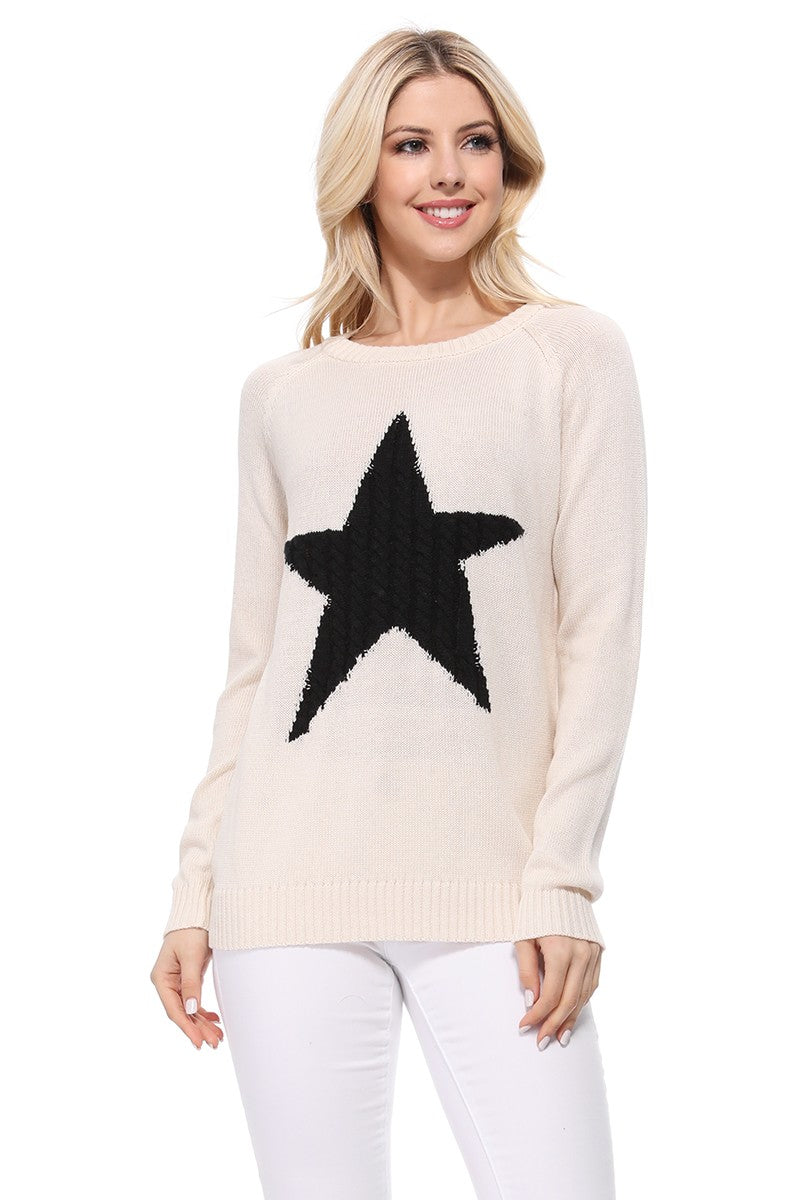 Cute Star Jacquard Round Neck Pullover Sweater MK3506STAR (S-L)