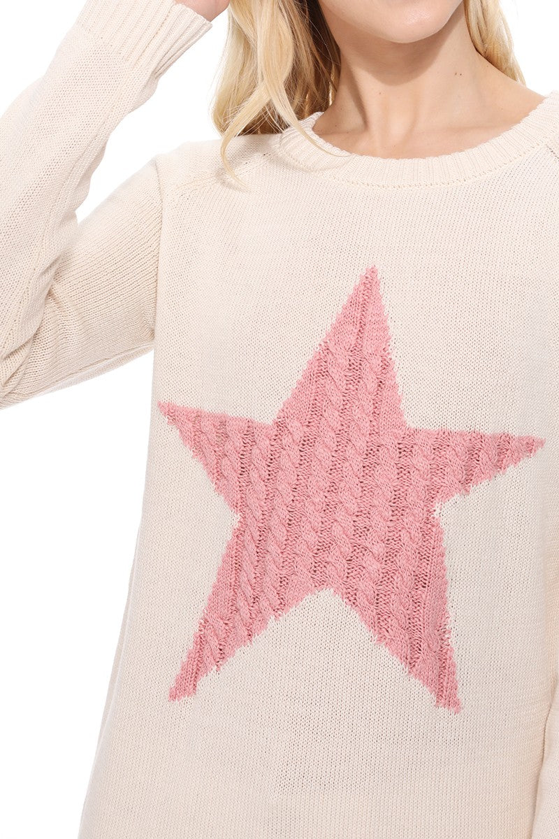 Cute Star Jacquard Round Neck Pullover Sweater MK3506STAR (S-L)