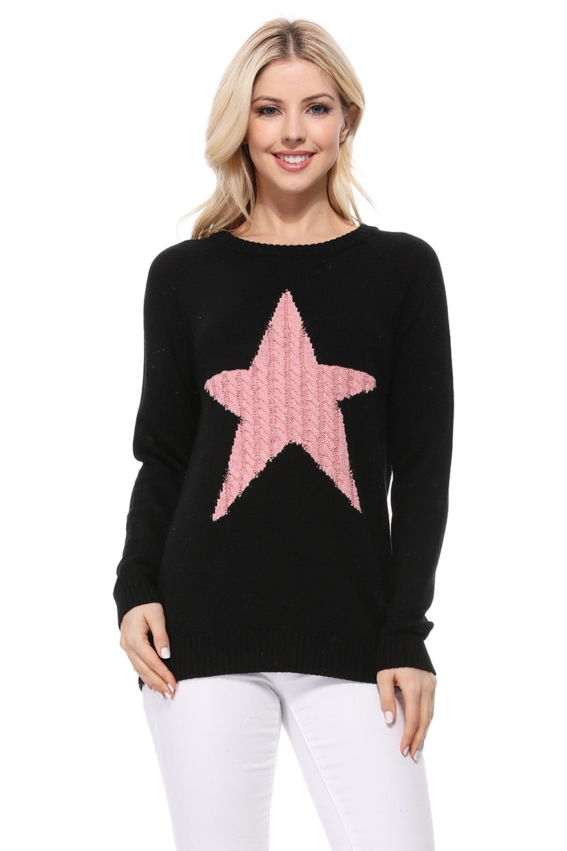 Cute Star Jacquard Round Neck Pullover Sweater MK3506STAR (S-L)