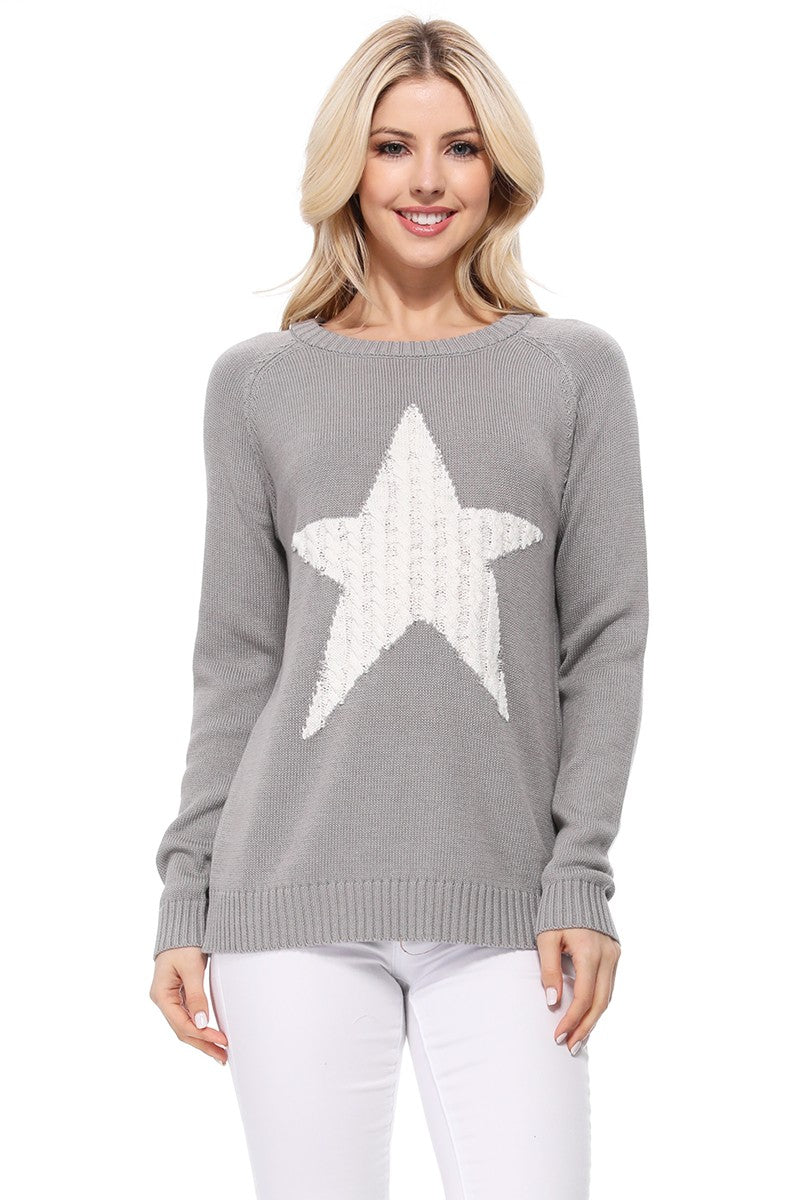 Cute Star Jacquard Round Neck Pullover Sweater MK3506STAR (S-L)