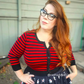 Women's 3/4 Sleeve Crewneck Striped Regular Fit Button-Down Sweater Cardigan MK3521 (S-L)
