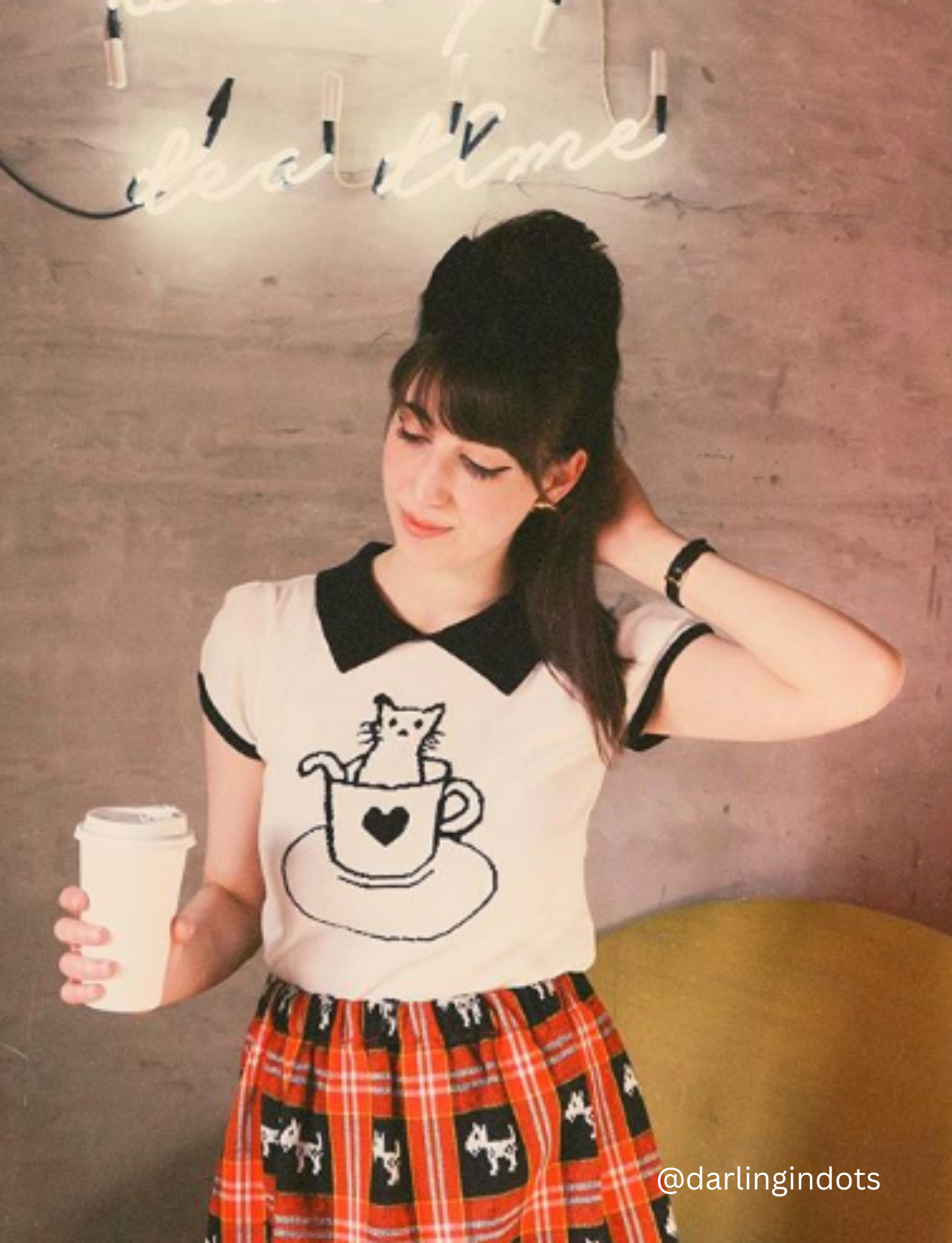 Pointed Collar Cat Tea Cup Short Sleeve Pullover Sweater MK3591CAT (S-L)