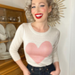 Love Heart Chenille Crewneck 3/4 Sleeve Pullover Sweater MK3595 (S-L)
