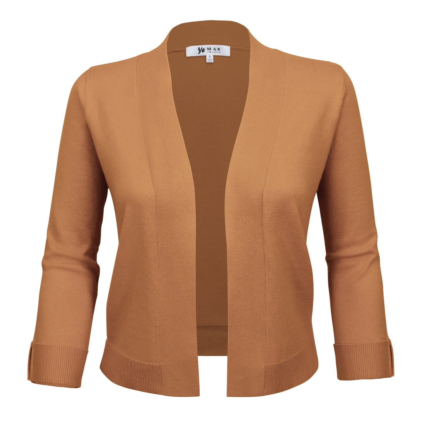3/4 Sleeve Open Front Knit Bolero Crop Cardigan Sweater MK3558 (S-XL)