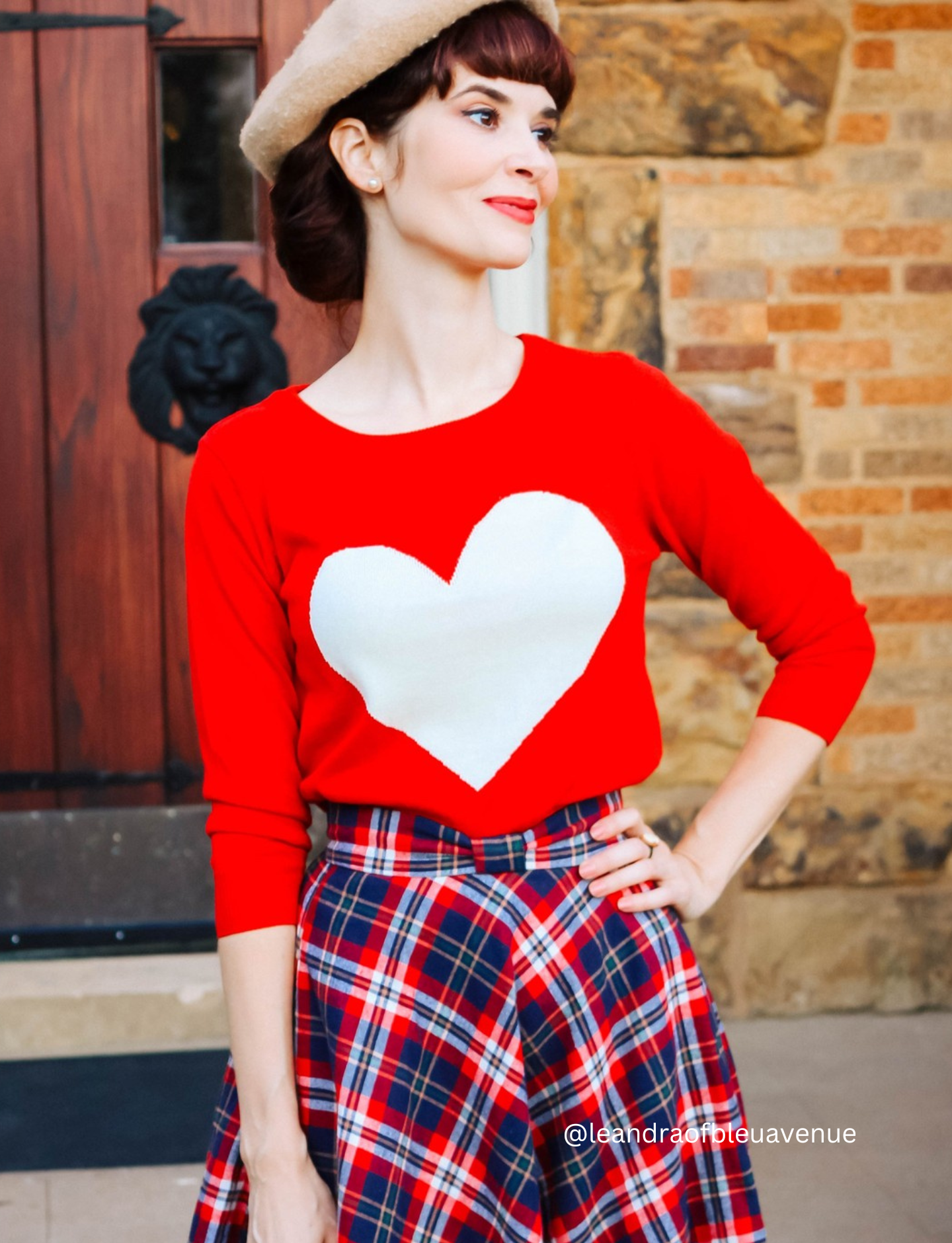 Love Heart Chenille Crewneck 3/4 Sleeve Pullover Sweater MK3595 (S-L)