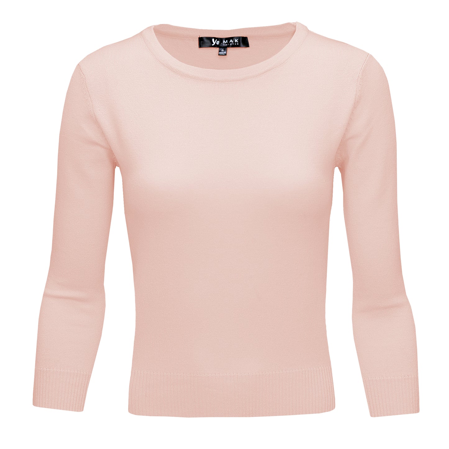 3/4 Sleeve Crewneck Soft Casual Lightweight Basic Solid Knitted Top MK3636 (S-XL)