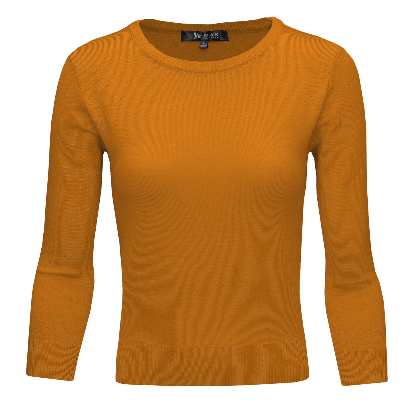 3/4 Sleeve Crewneck Soft Casual Lightweight Basic Solid Knitted Top MK3636 (S-XL)