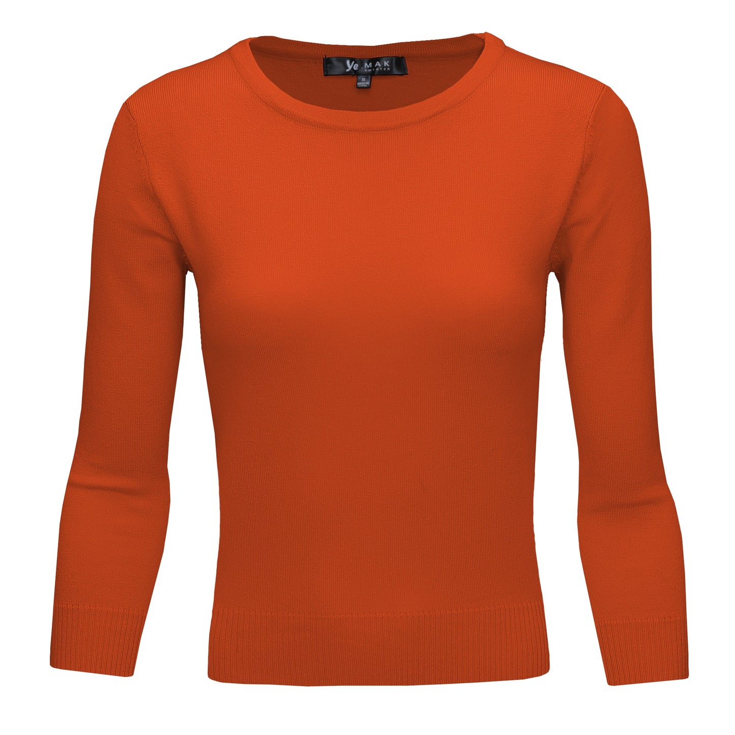 3/4 Sleeve Crewneck Soft Casual Lightweight Basic Solid Knitted Top MK3636 (S-XL)