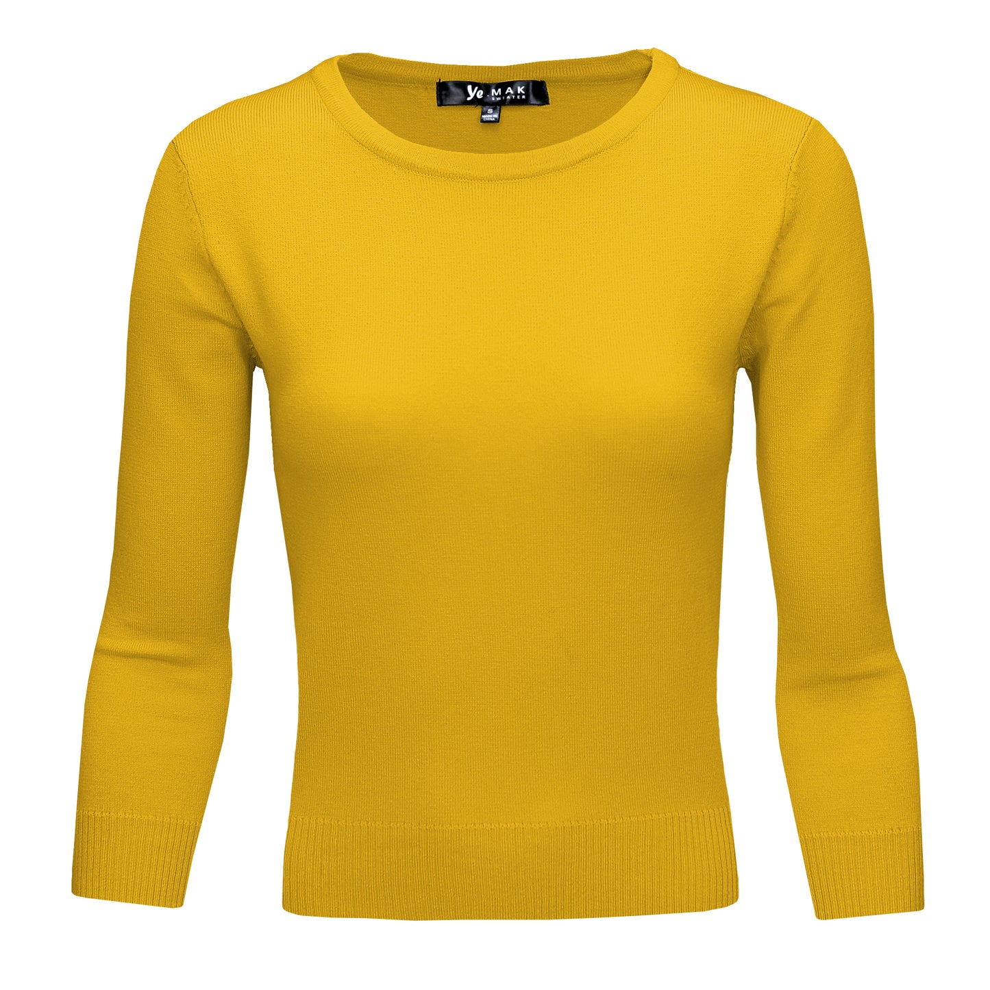 3/4 Sleeve Crewneck Soft Casual Lightweight Basic Solid Knitted Top MK3636 (S-XL)