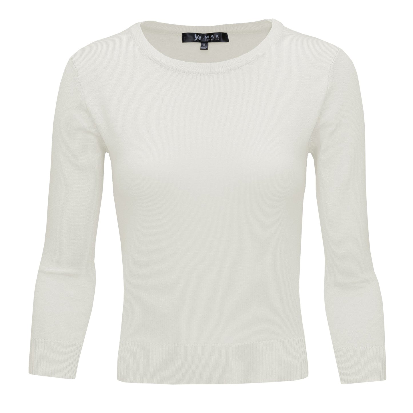 3/4 Sleeve Crewneck Soft Casual Lightweight Basic Solid Knitted Top MK3636 (S-XL)