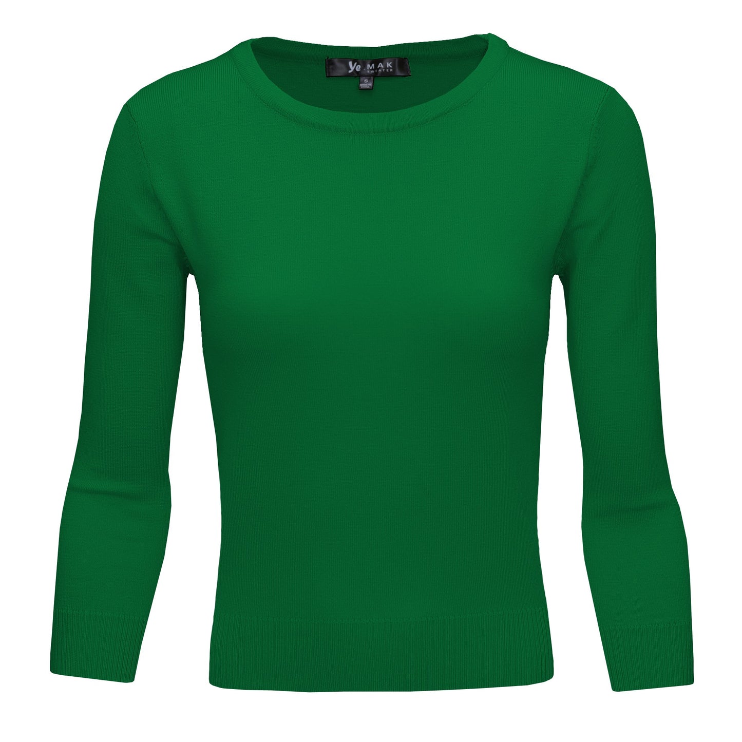 3/4 Sleeve Crewneck Soft Casual Lightweight Basic Solid Knitted Top MK3636 (S-XL)