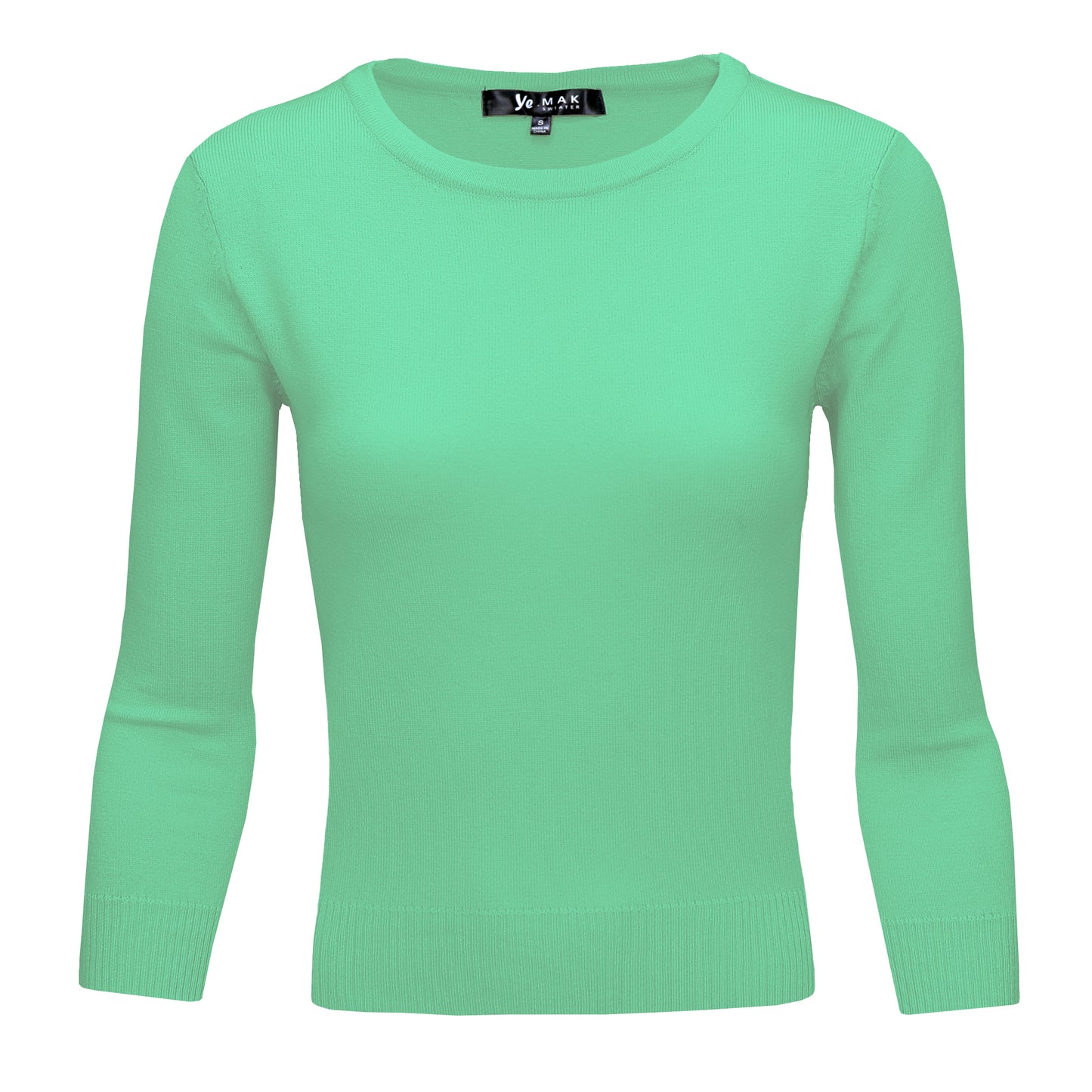 3/4 Sleeve Crewneck Soft Casual Lightweight Basic Solid Knitted Top MK3636 (S-XL)