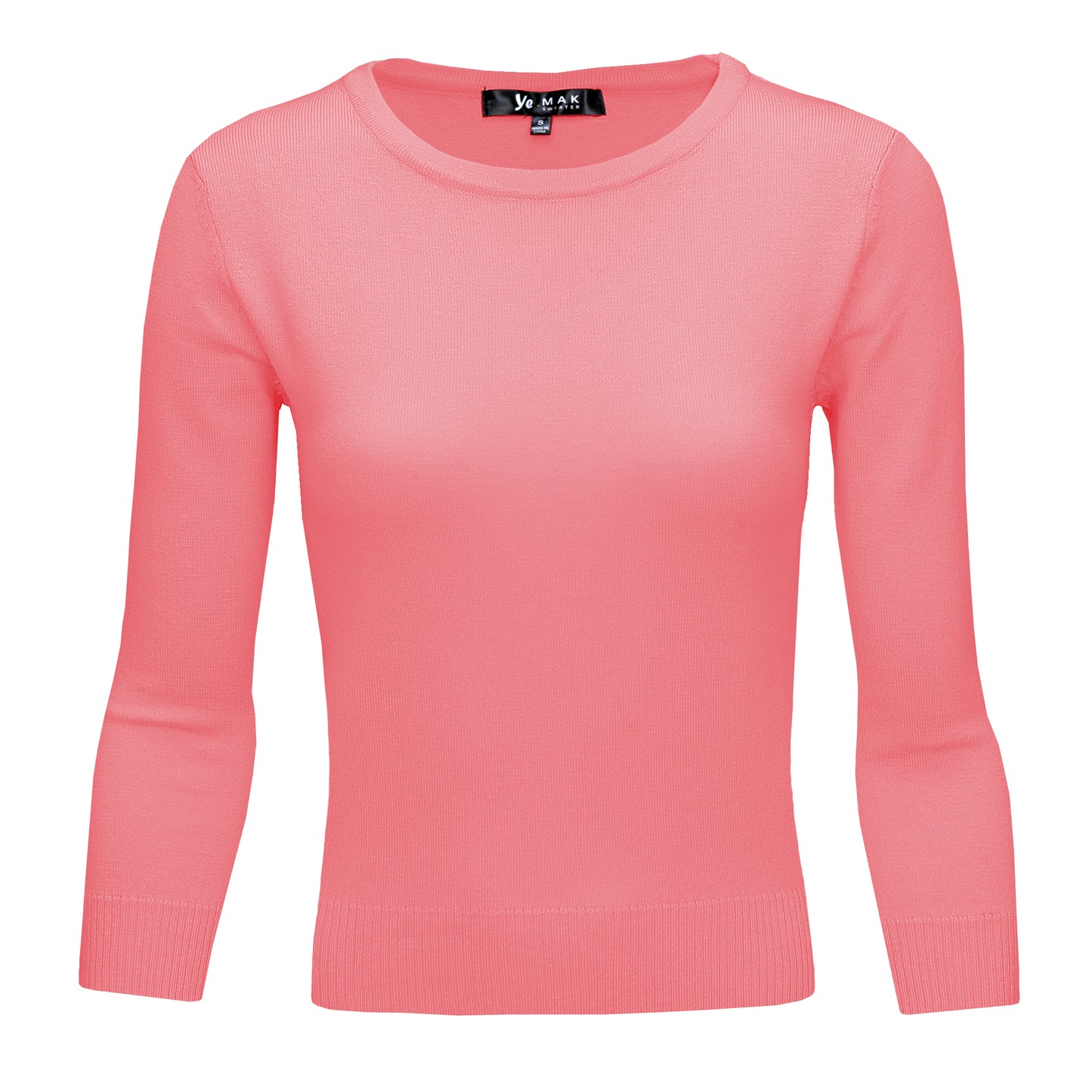 3/4 Sleeve Crewneck Soft Casual Lightweight Basic Solid Knitted Top MK3636 (S-XL)