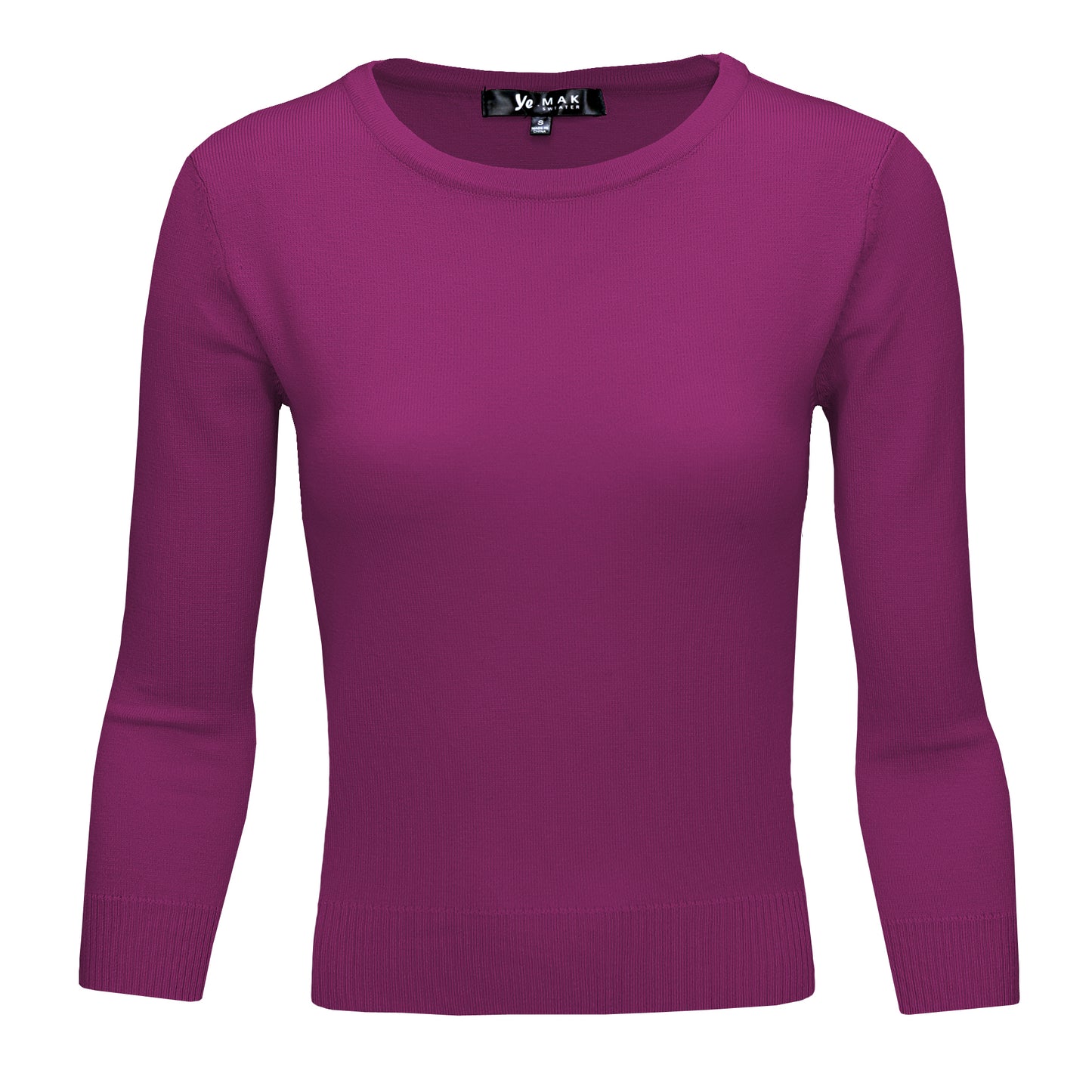 3/4 Sleeve Crewneck Soft Casual Lightweight Basic Solid Knitted Top MK3636 (S-XL)