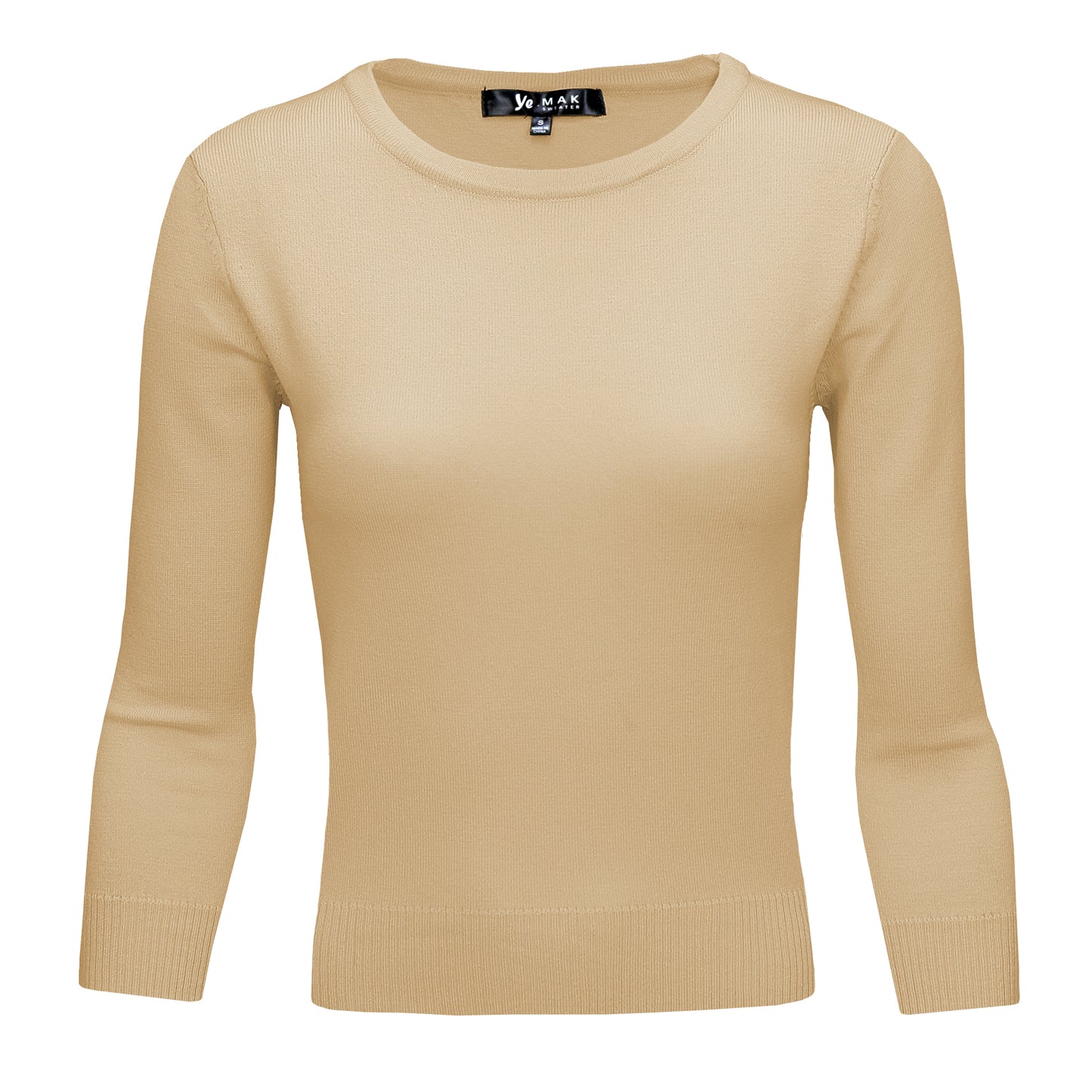 3/4 Sleeve Crewneck Soft Casual Lightweight Basic Solid Knitted Top MK3636 (S-XL)