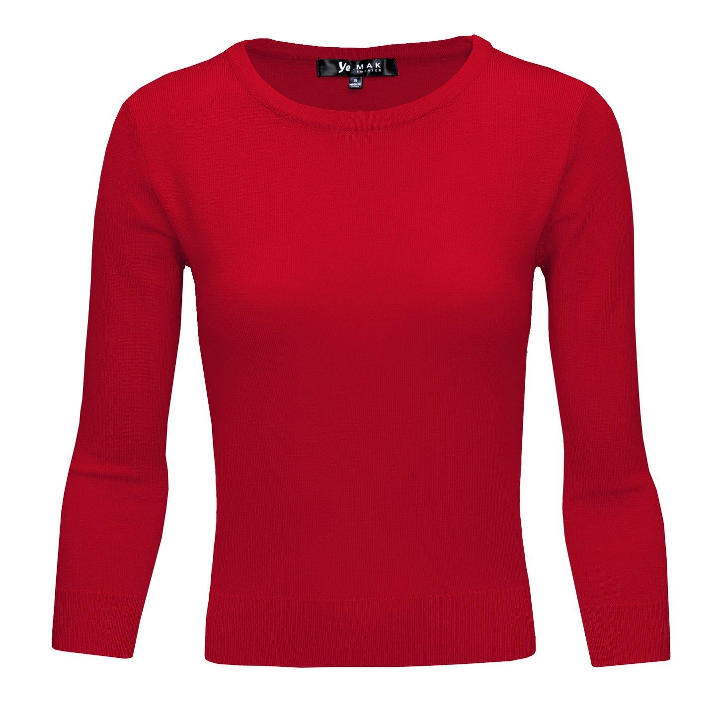 3/4 Sleeve Crewneck Soft Casual Lightweight Basic Solid Knitted Top MK3636 (S-XL)