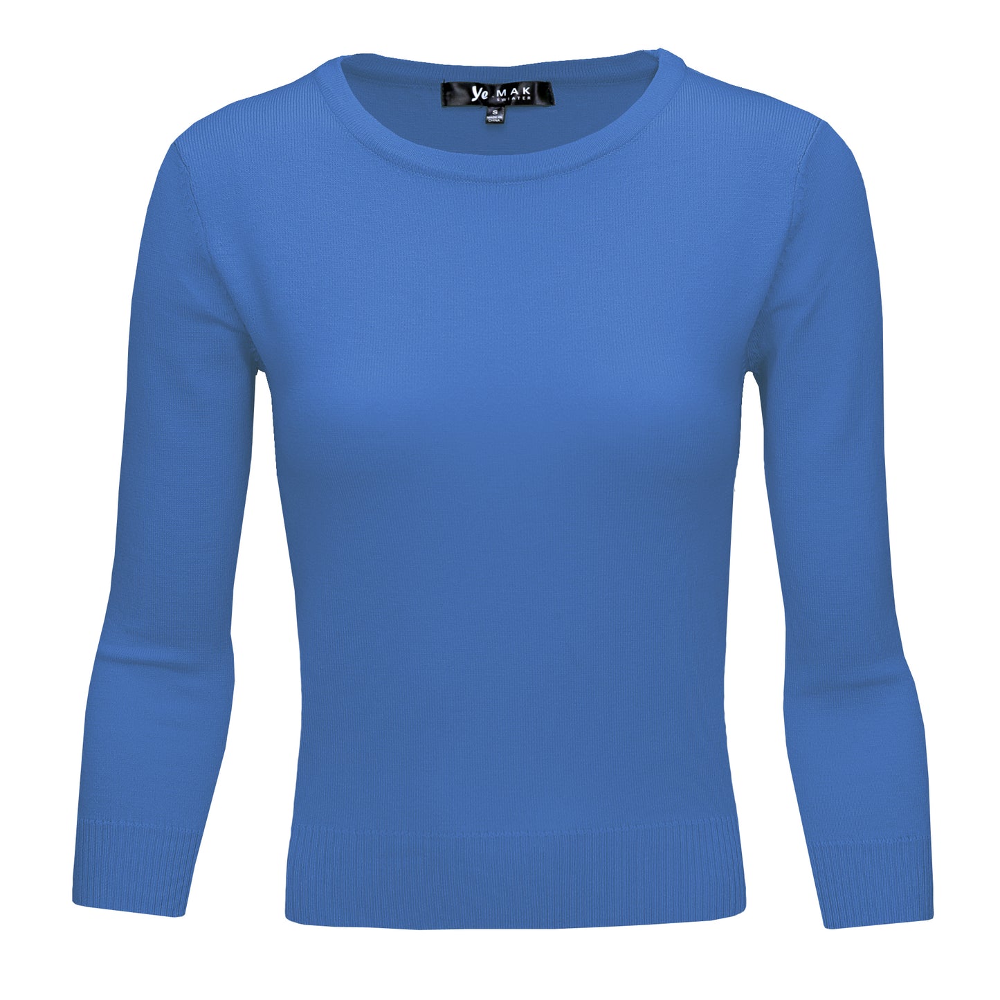 3/4 Sleeve Crewneck Soft Casual Lightweight Basic Solid Knitted Top MK3636 (S-XL)