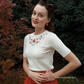 Half Sleeve Daisy Flower Embroidered Knit Pullover Tee MK3664EMBO(S-XL)