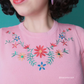 Half Sleeve Daisy Flower Embroidered Knit Pullover Tee MK3664EMBO(S-XL)