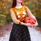 3/4 Sleeve Kitty Cat Jacquard Crewneck Pullover Sweater MK3375(S-L)