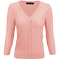3/4 Sleeve V-Neck Button Down Knit Plus Size Cardigan Sweater CO078PL (1X-3X)