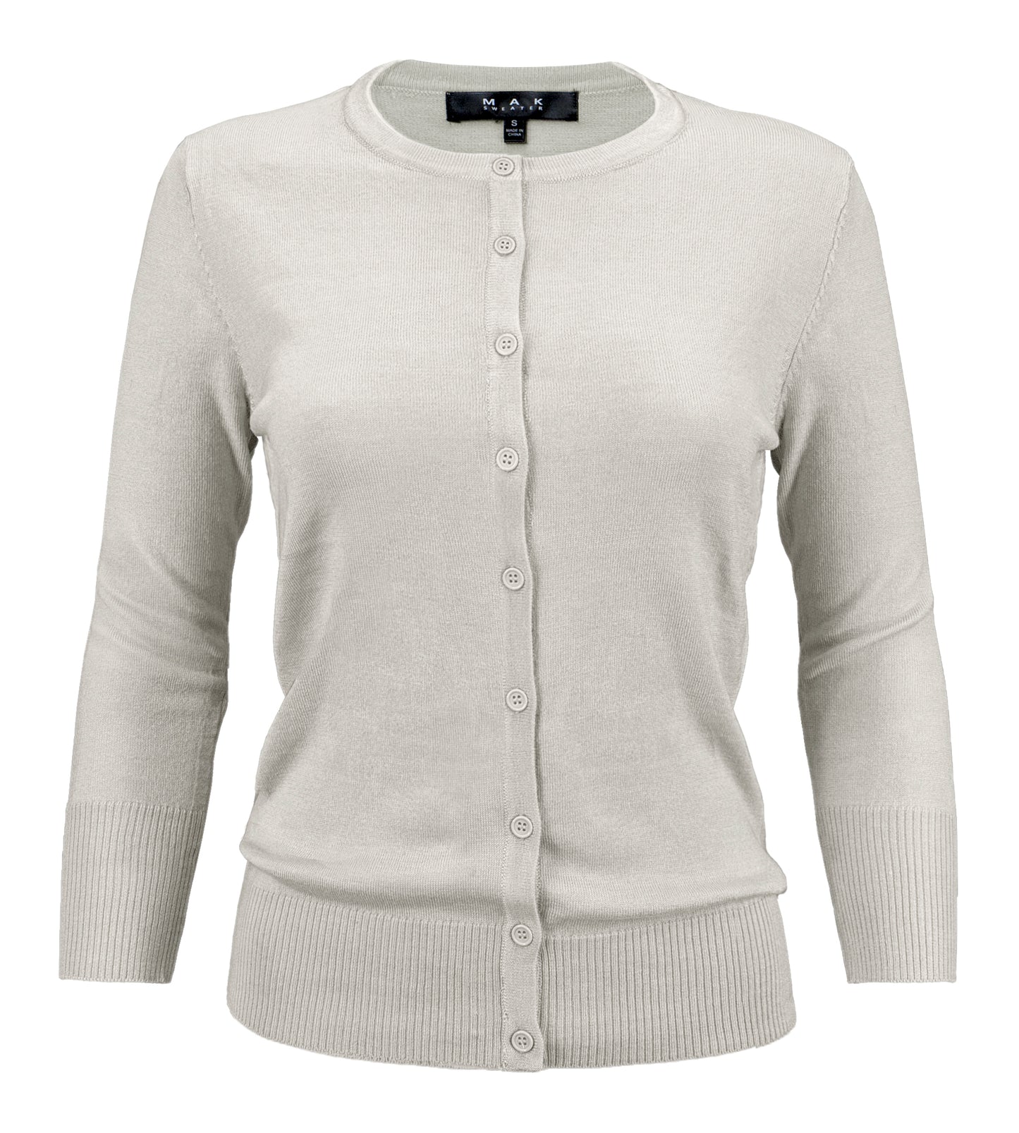 Women's 3/4 Sleeve Crewneck Knit Cardigan Sweater CO079 (S-L)