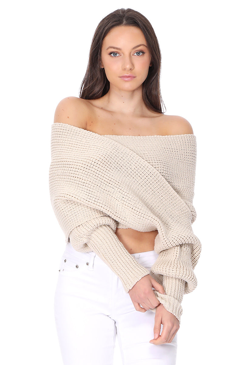 Sexy Off The Shoulder Wrap Bolero Sweater Shawl with Sleeve KC003 (S/M-M/L)