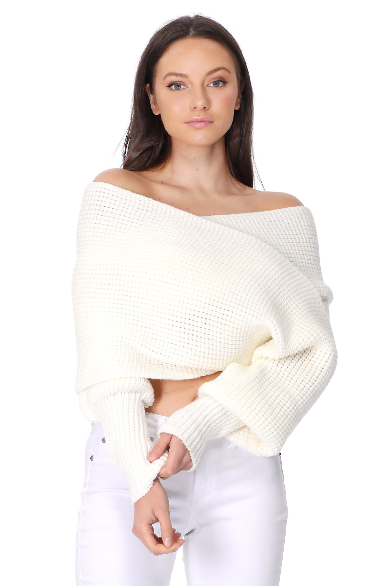 Sexy Off The Shoulder Wrap Bolero Sweater Shawl with Sleeve KC003 (S/M-M/L)