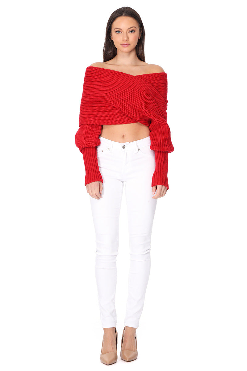 Sexy Off The Shoulder Wrap Bolero Sweater Shawl with Sleeve KC003 (S/M-M/L)