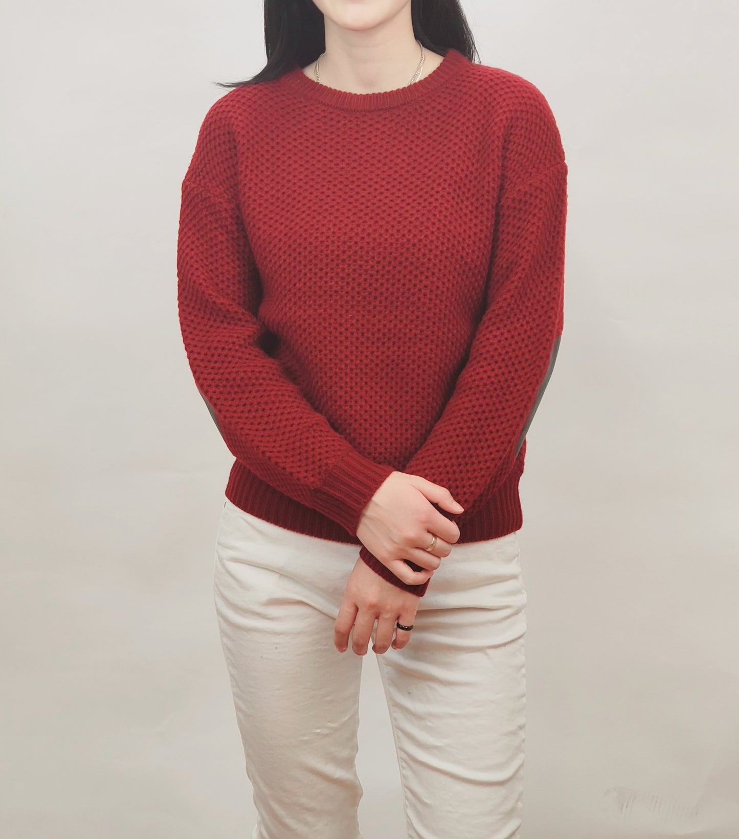 Honeycomb Stitch Sweater Top with Elbow Patch MK3354 (S-L)