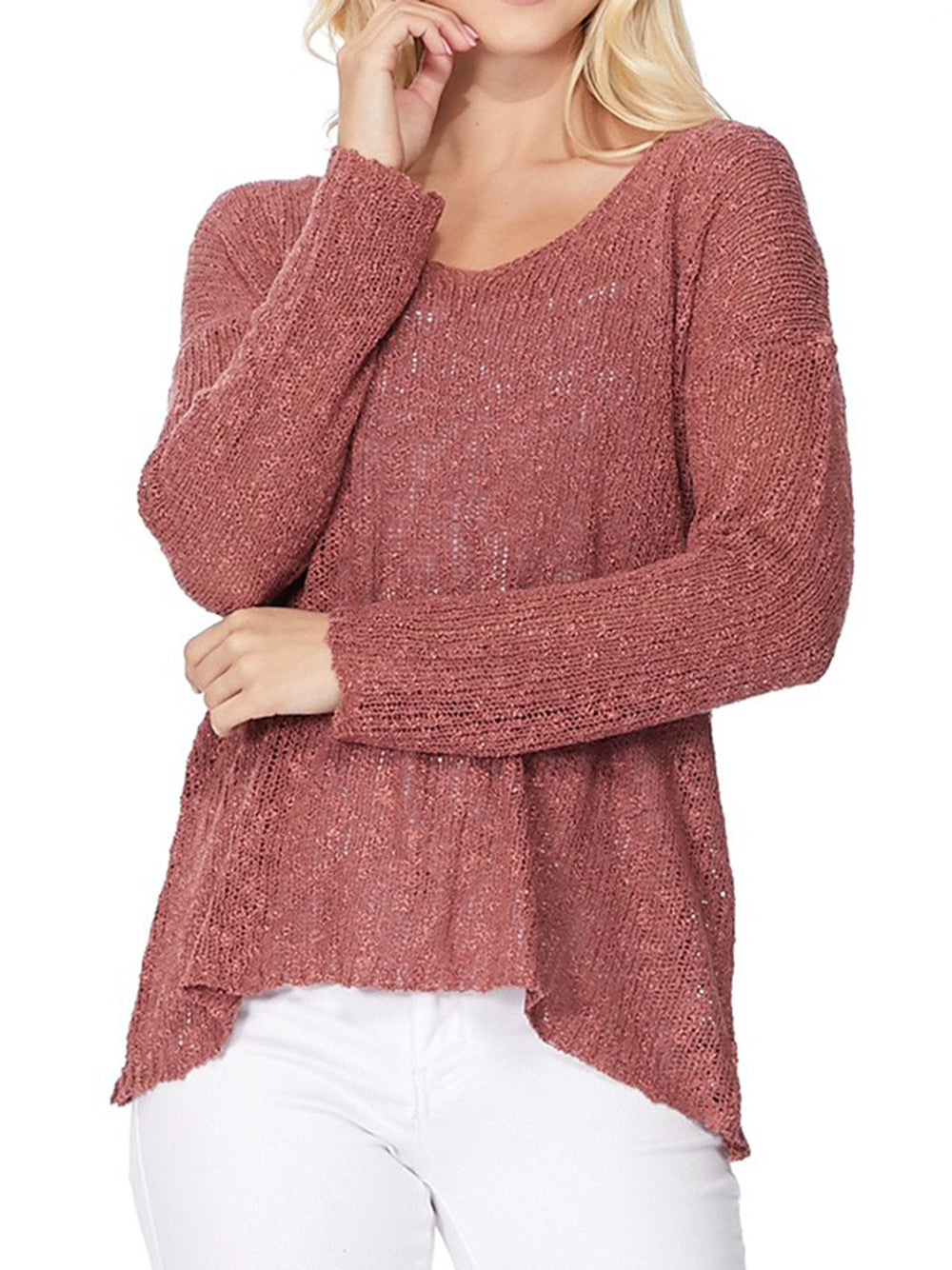 V Neck Long Sleeve Knit Top Loose Pullover Summer Sweater MK3392 (S-L)