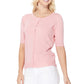 Short Half Sleeve Button Down Crewneck Knit Cardigan Sweater MK3467 (S-XL)