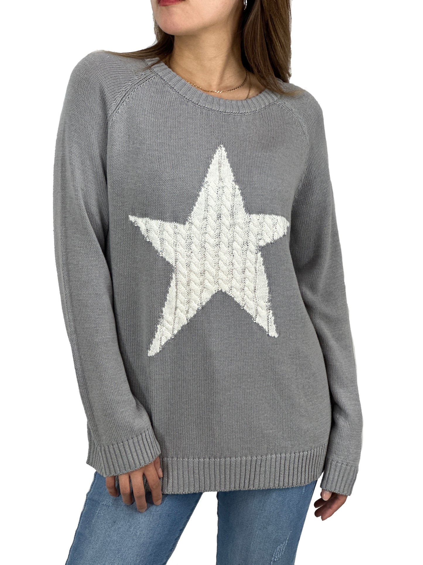 Cute Star Jacquard Round Neck Pullover Sweater MK3506STAR (S-L)