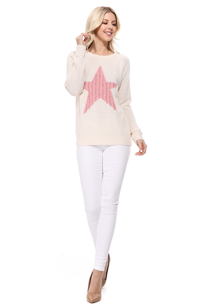 Cute Star Jacquard Round Neck Pullover Sweater MK3506STAR (S-L)