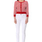 Women's 3/4 Sleeve Crewneck Striped Regular Fit Button-Down Sweater Cardigan MK3521 (S-L)