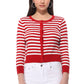 Women's 3/4 Sleeve Crewneck Striped Regular Fit Button-Down Sweater Cardigan MK3521 (S-L)