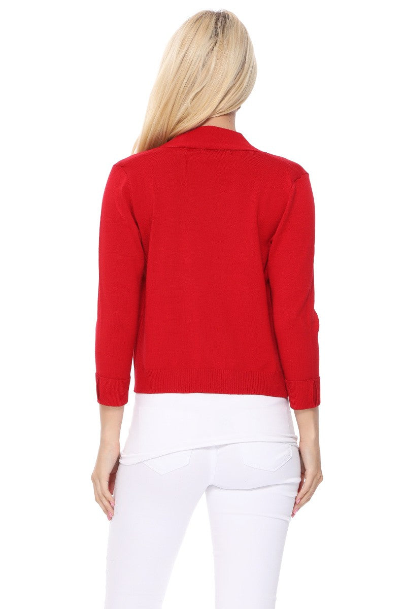 3/4 Sleeve Open Front Knit Bolero Crop Cardigan Sweater MK3558 (S-XL)