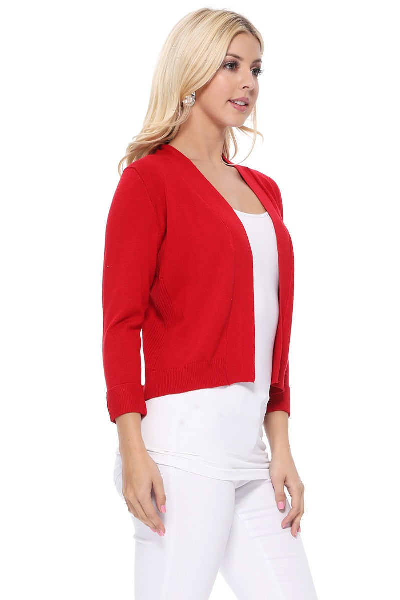 3/4 Sleeve Open Front Knit Bolero Crop Cardigan Sweater MK3558 (S-XL)