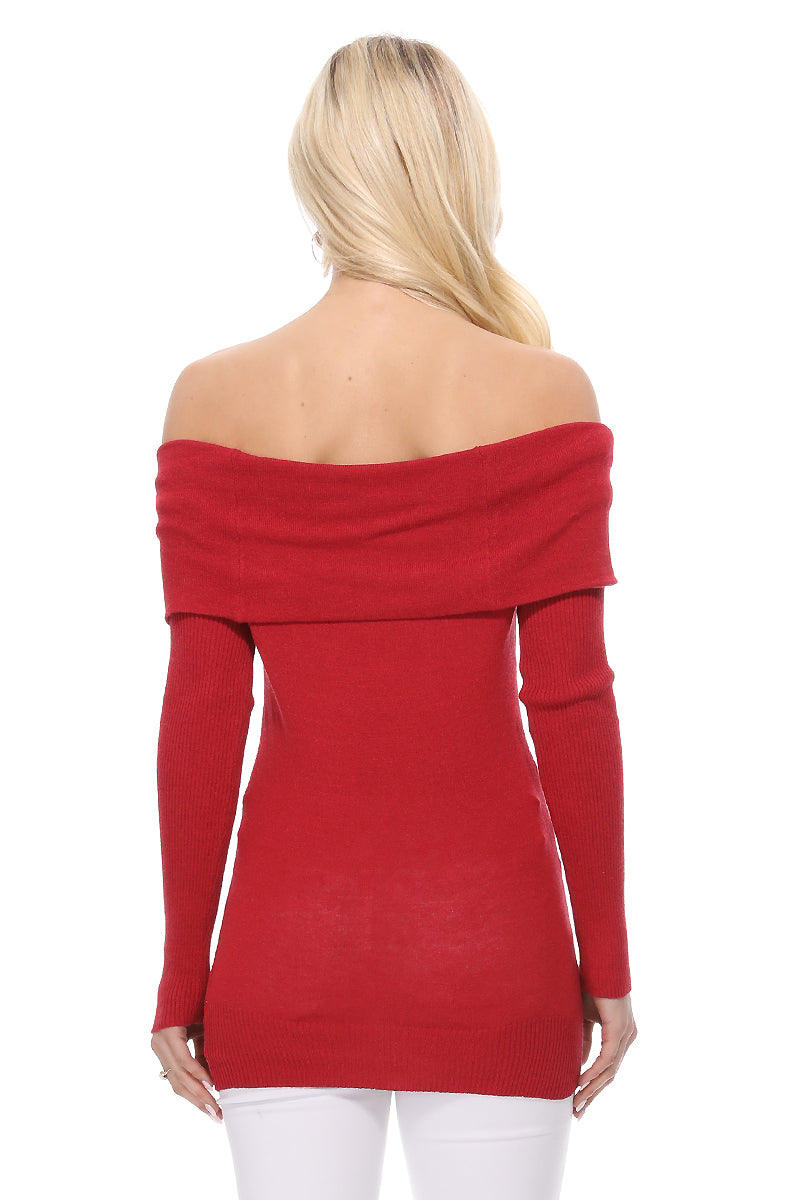 Soft Rayon and Stretch Off Shoulder Sweater Knit Top MK3598 (S-L)