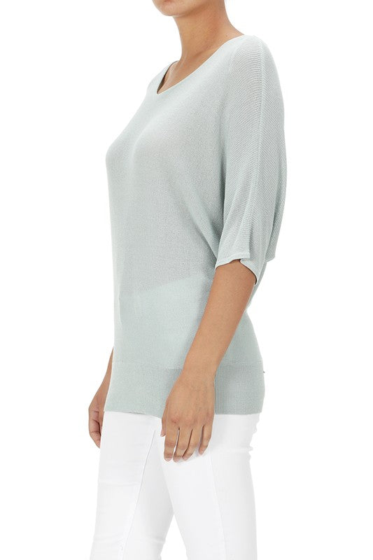 Half Dolman Sleeve Sheer Cool Knit Sweater Top MK3621 (S-L)