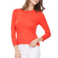 3/4 Sleeve Crewneck Soft Casual Lightweight Basic Solid Knitted Top MK3636 (S-XL)