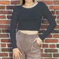 Round Neck Long Sleeve Crop Sweater Knit Crop Top MK3637 (S-XL)