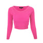 Round Neck Long Sleeve Crop Sweater Knit Crop Top MK3637 (S-XL)