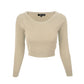Round Neck Long Sleeve Crop Sweater Knit Crop Top MK3637 (S-XL)
